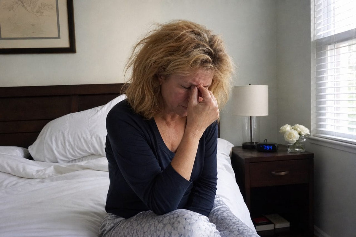Woman waking up stuffy in bed