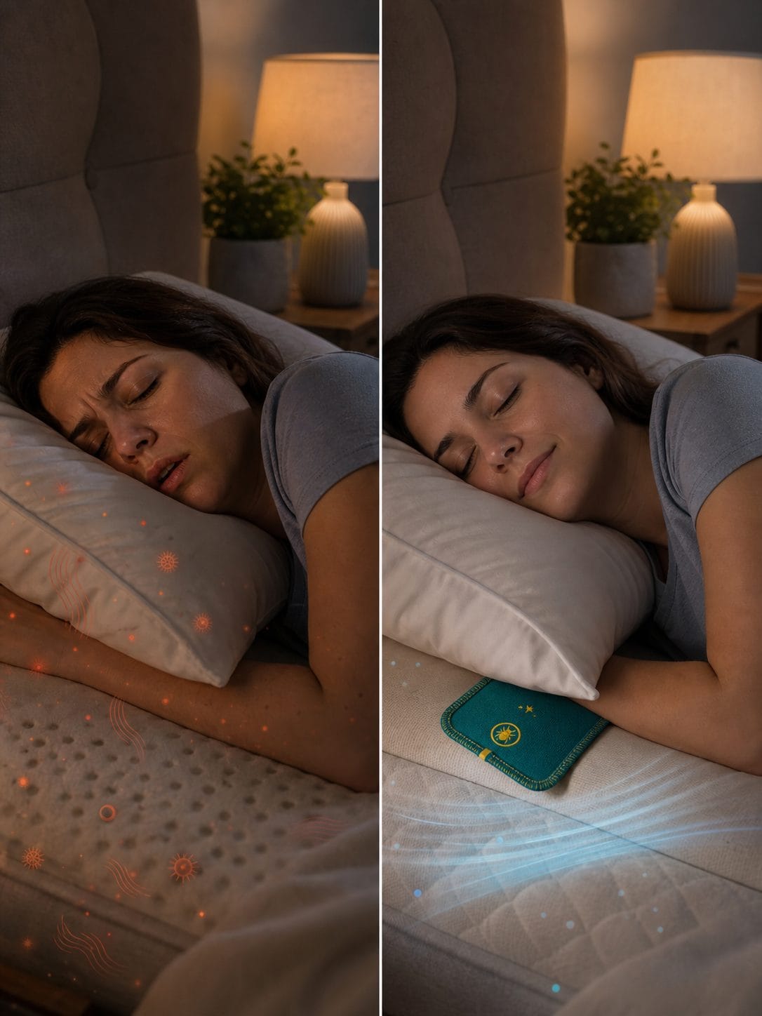 Before and after sleep breathing visual with a CaptureCard in the bed zone
