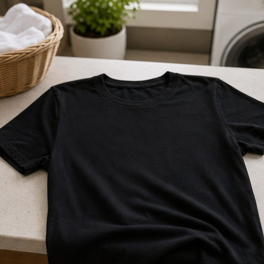 T-shirt noir propre sans poils d'animaux après lavage